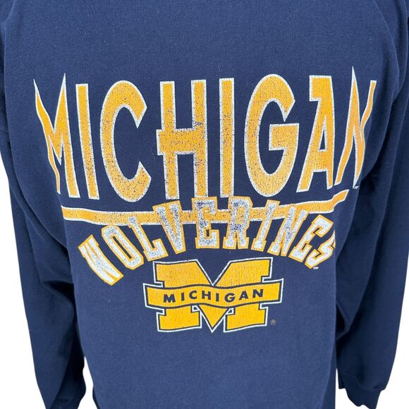 Vintage Champion Michigan Wolverines Hoodie Mens Large Blue USA 80s 90s Pullover - Picture 2 of 10